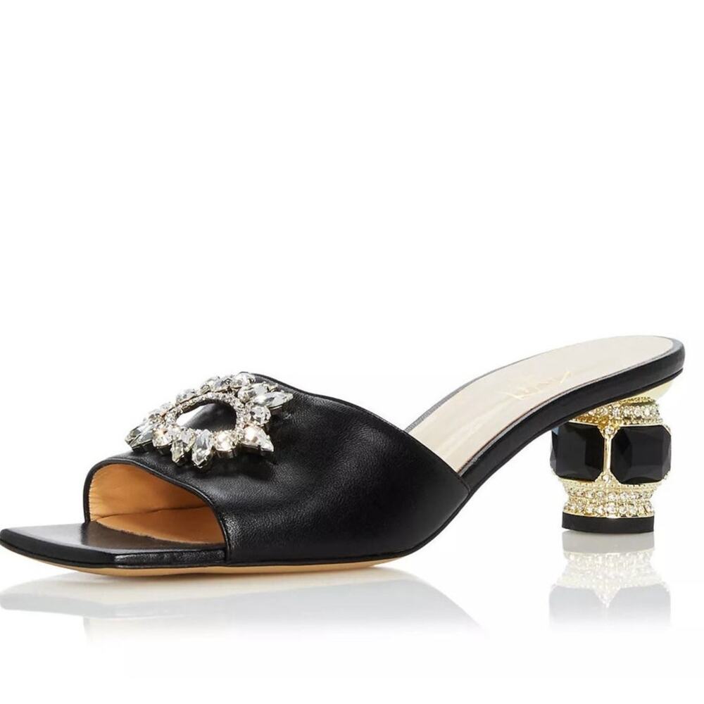 NALEBE Aurum Mule 50MM Crystal Kitten Heel Satin Embellished Square Toe Fall 11